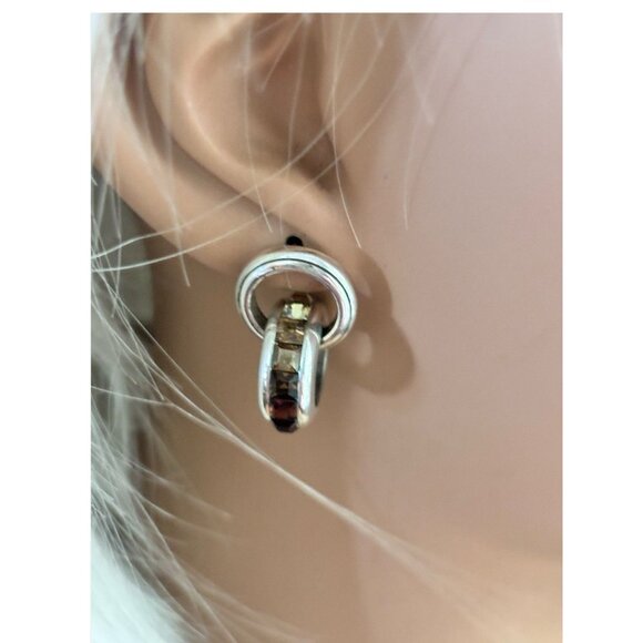 Brighton Spectrum Amber Brown Hues Crystal Double Hoop Silver Earrings - Picture 4 of 5